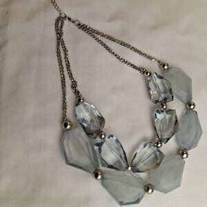 Over-sized Chunky Vintage Statement Necklace Blue Gray Silver